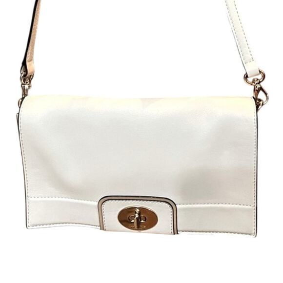 Kate Spade Hampton Road Juliana Turn Lock White Leather 2 Way Crossbody Clutch - Picture 2 of 10